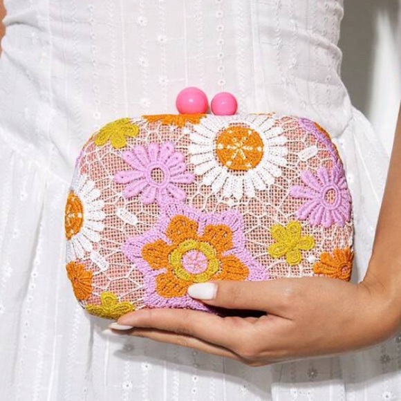 Floral Lace Clutch - Pink, Yellow, Orange - Picture 4 of 6